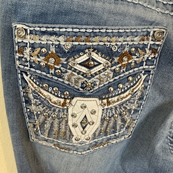 Westfield Eagle Womens Jeans Distressed Bootcut Wit Rhinestone Pockets 13 XL - Picture 4 of 13